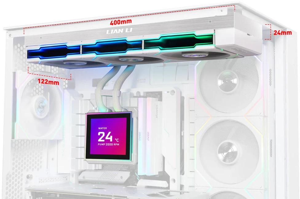 Lian Li HydroShift II LCD-S 360TL AiO Vanduo Cooling, RGB, LCD Ekranas – 360mm, baltas