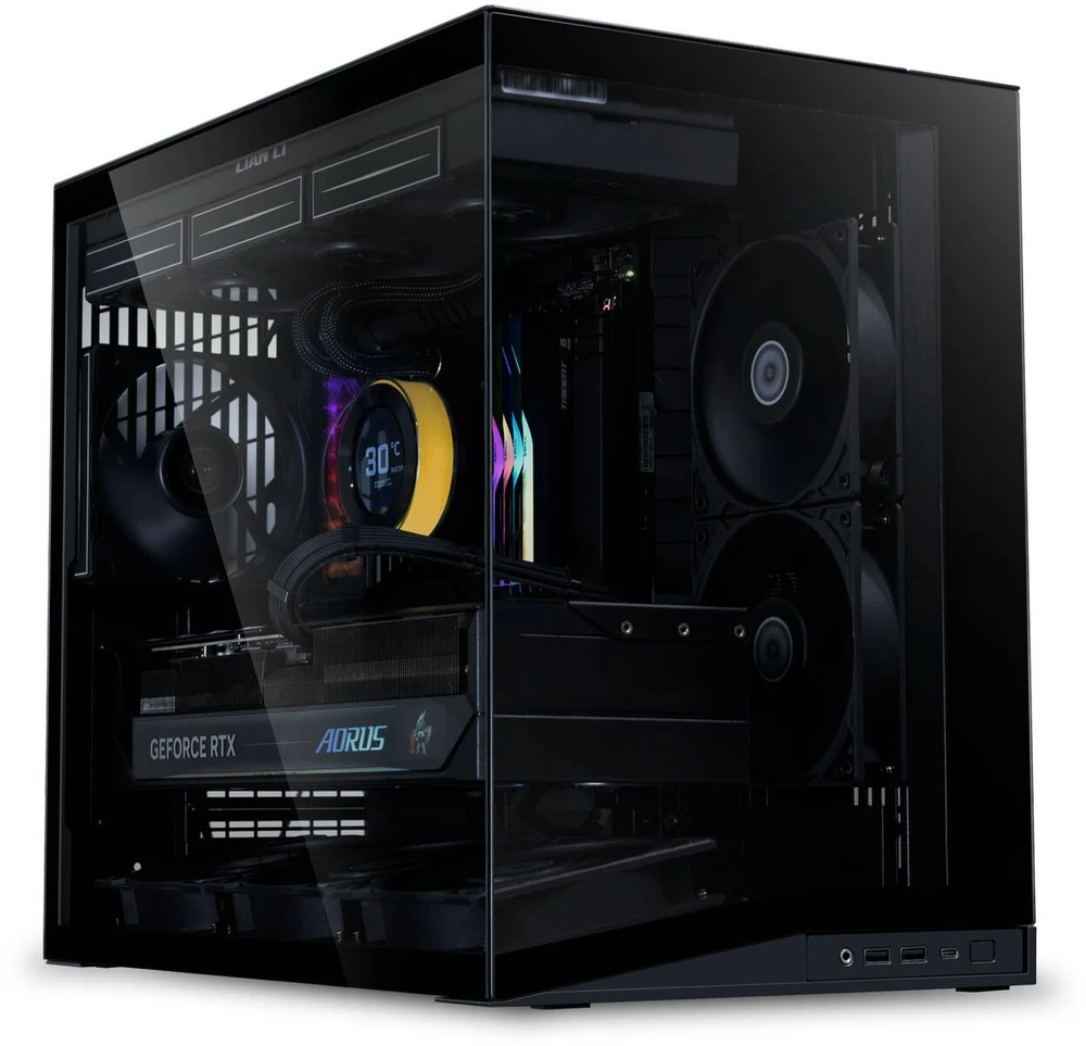 Lian Li O11 Dynamic Mini V2 Flow PC-kompiuterio korpusas, Mini-kompiuterio korpusas, ATX, Tempered Glass – inklusive 5x 120-mm-Lüfter, juodos spalvos