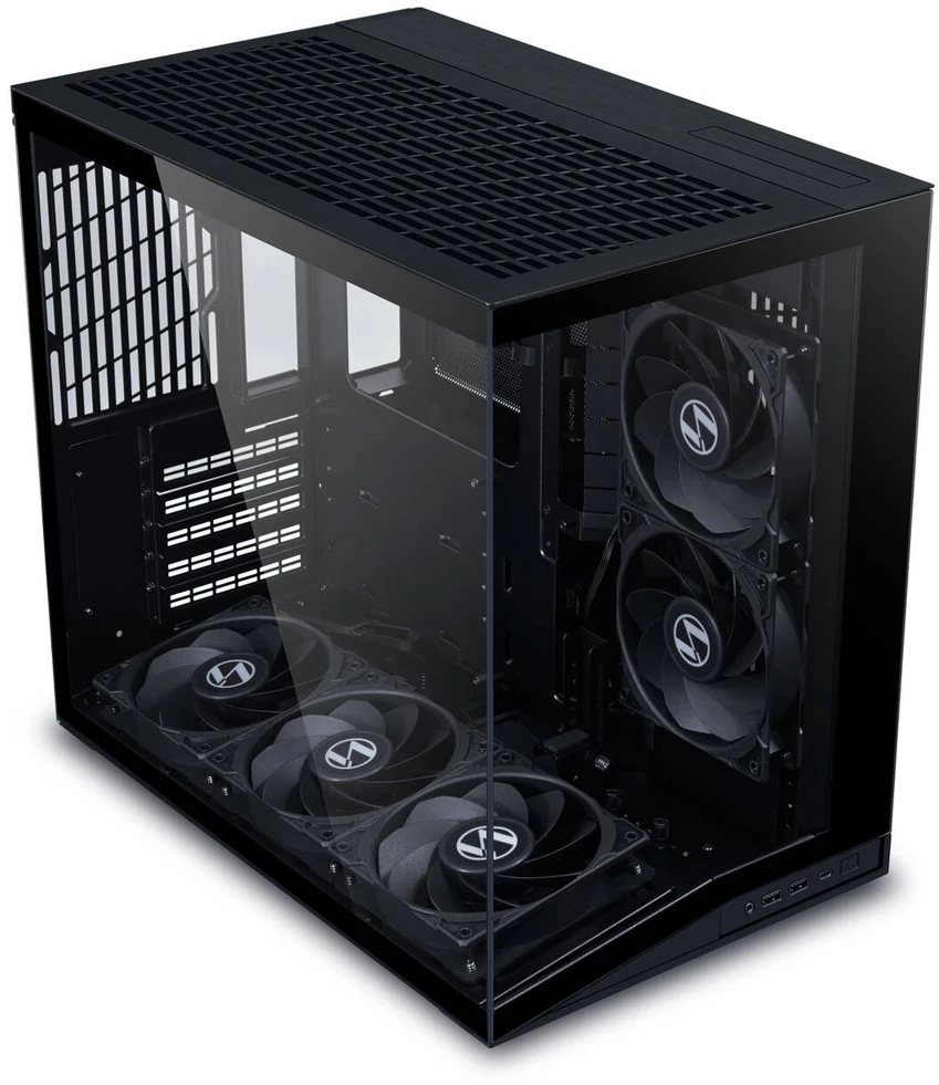 Lian Li O11 Dynamic Mini V2 Flow PC-kompiuterio korpusas, Mini-kompiuterio korpusas, ATX, Tempered Glass – inklusive 5x 120-mm-Lüfter, juodos spalvos