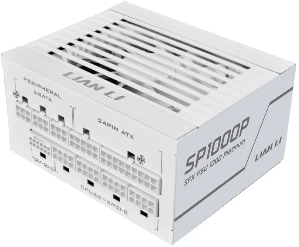 Lian Li SP serijos Platinum 80 PLUS Platinum maitinimo šaltinis, SFX, pilnai modulinis, PCIe 5.1, ATX 3.1 × 1000 vatų, baltas