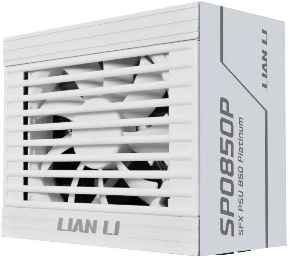 Lian Li SP serijos Platinum 80 PLUS Platinum maitinimo šaltinis, SFX, pilnai modulinis, PCIe 5.1, ATX 3.1 & 850 vatų, baltas