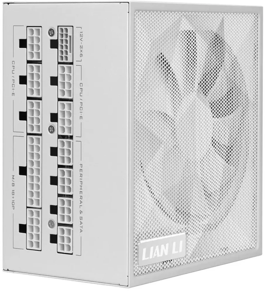 Lian Li SX serijos 80 PLUS Platinum maitinimo šaltinis, pilnai modulinis, PCIe 5.1, ATX 3.1 × 1000 vatų, baltas