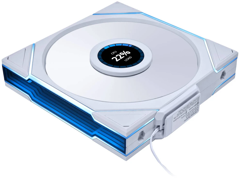 Lian Li UNI FAN TL LCD Wireless korpuso ventiliatorius, ARGB, PWM – Reverse Blade, 140 mm, baltos spalvos