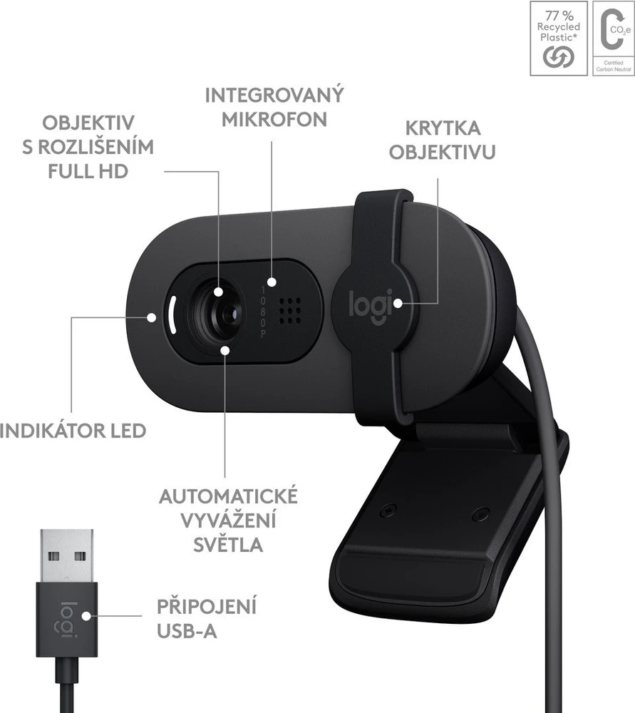 Internetinė kamera Logitech BRIO 100, grafito spalvos