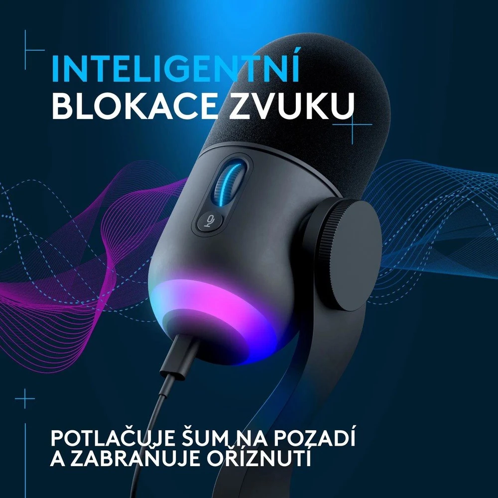 Logitech G Yeti GX Dynamic kardioidinis laidinis mikrofonas (juodas) su RGB | USB
