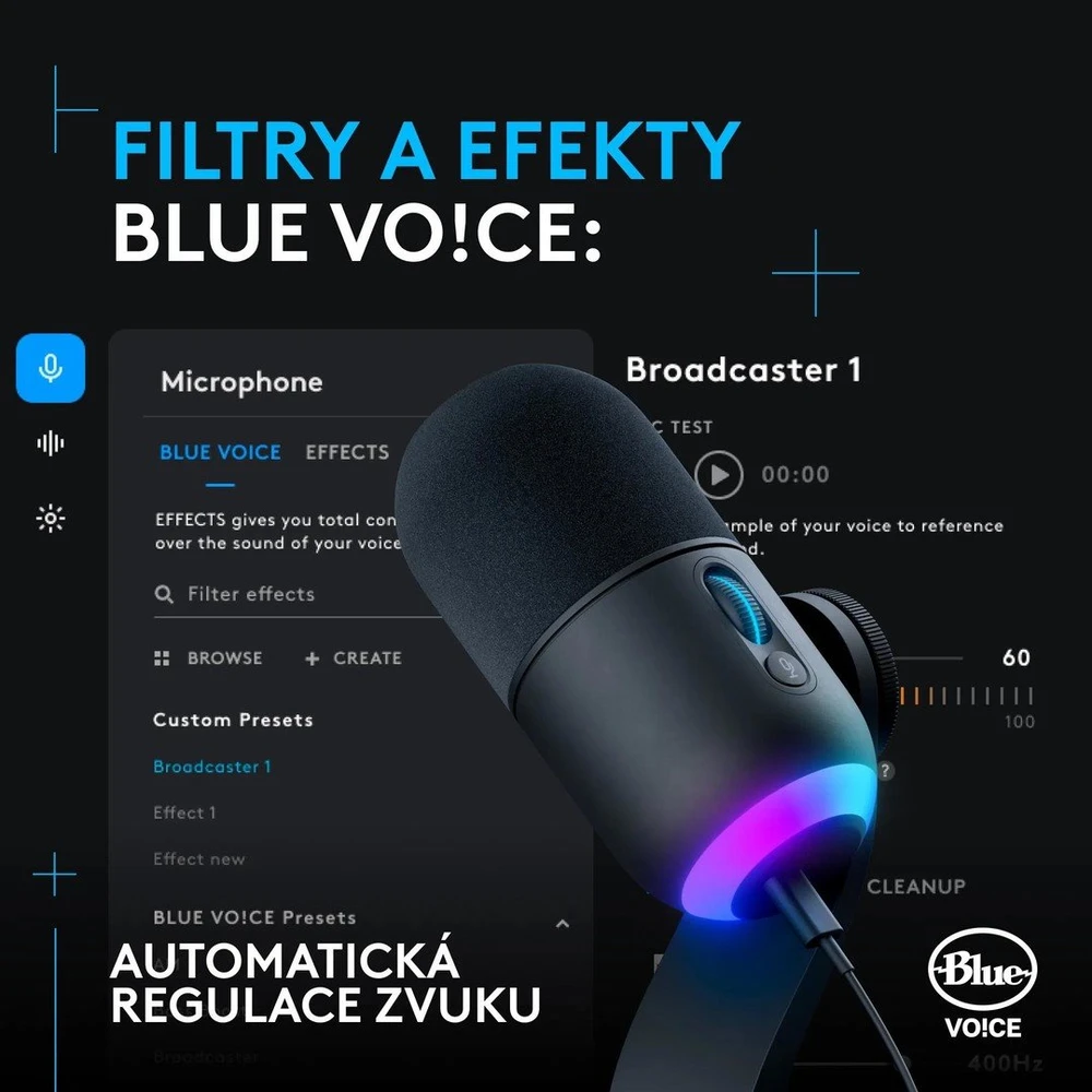 Logitech G Yeti GX Dynamic kardioidinis laidinis mikrofonas (juodas) su RGB | USB