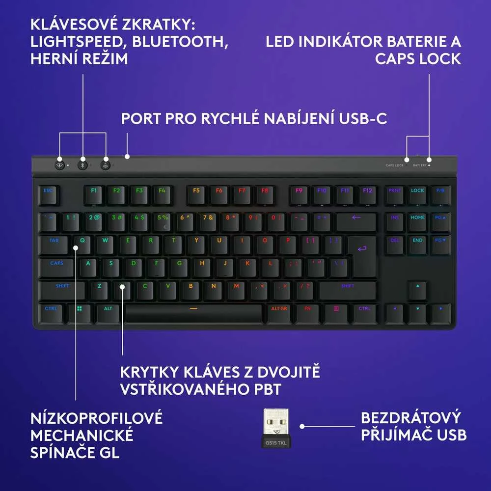Klaviatūra Logitech G515 TKL WRS G KB - Juodas - CZE-SKY - EMEA28I-935