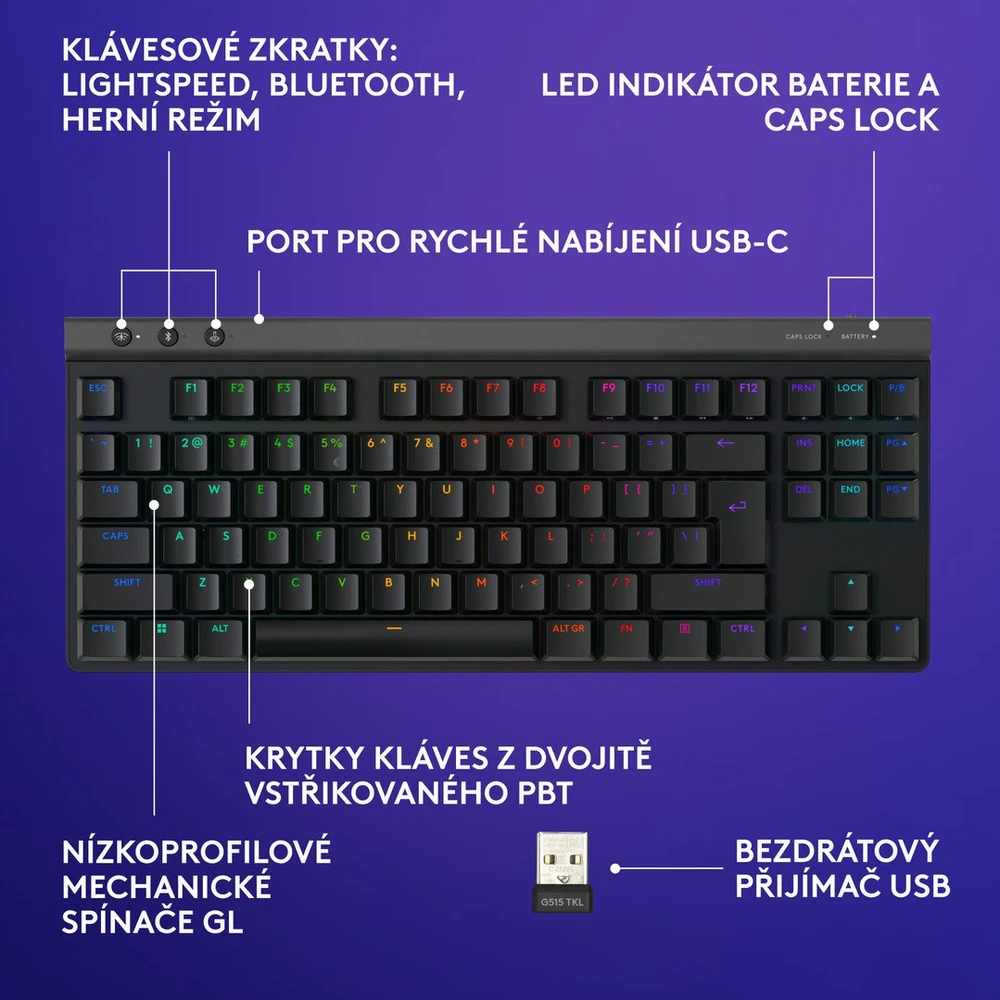 Klaviatūra Logitech G515 LIGHTSPEED TKL WRS G KB/Juodas-CZE-SKY-EMEA28I-935