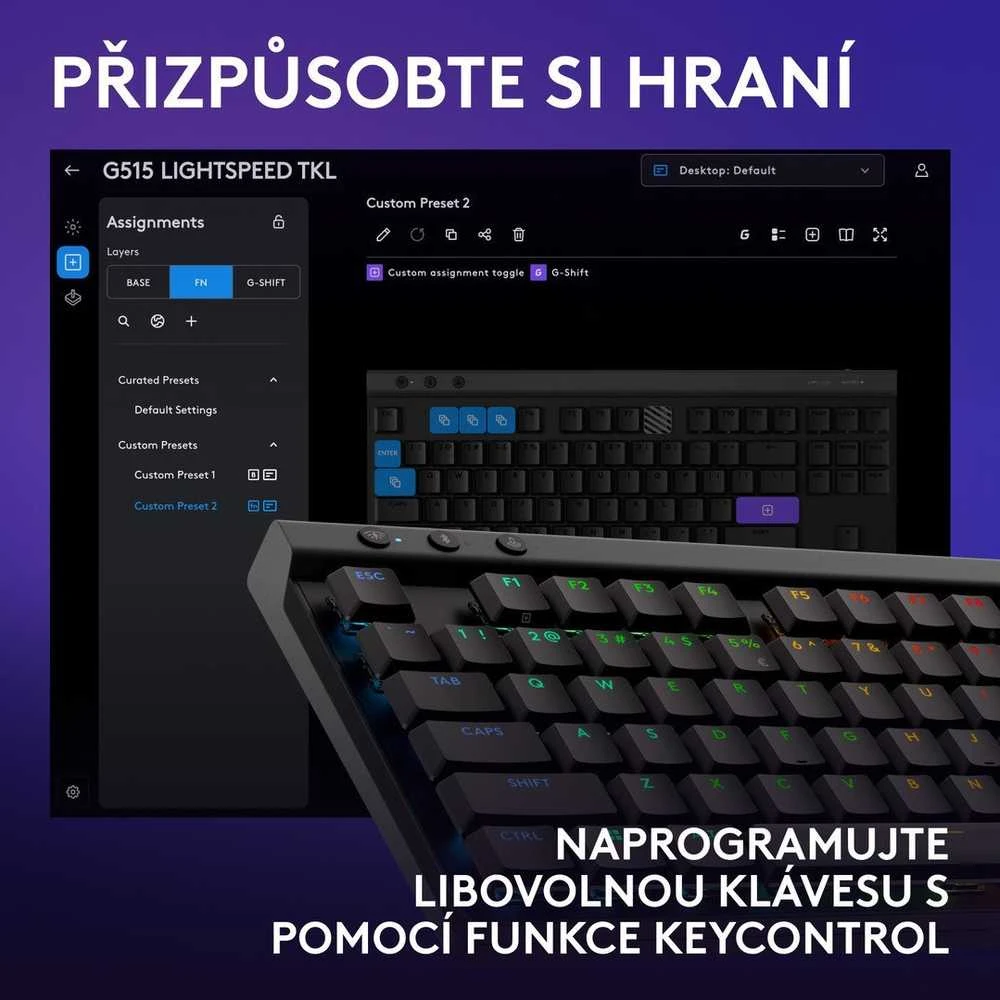 Belaidė žaidimų klaviatūra Logitech G515 LIGHTSPEED TKL Wireless Gaming, Juodos spalvos, Išdėstymas: US tarptautinis (Qwerty)