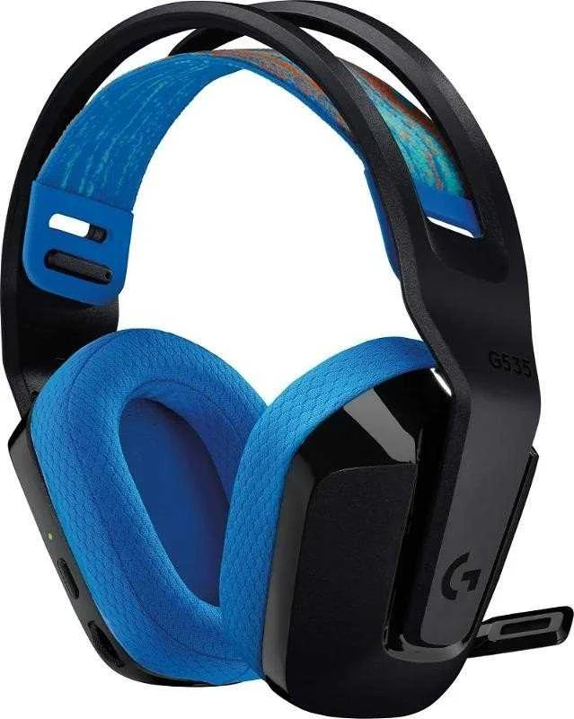 Logitech G535 belaidės ausinės su mėlynais elementais