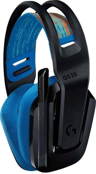 Logitech G535 belaidės ausinės su mėlynais įdėklais