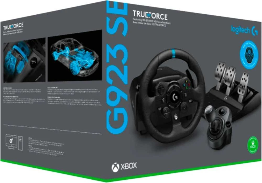 LOGITECH G923 SE lenktyninio vairo ir pavarų perjungimo svirties derinys, skirtas „XBOX Series X S XBOX One“ ir PC Juodas