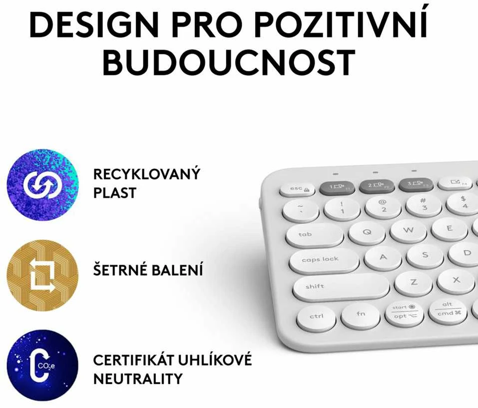 Belaidė klaviatūra Logitech PEBBLE KEYS 2 K380S, Baltos spalvos, Išdėstymas: US tarptautinis (Qwerty)