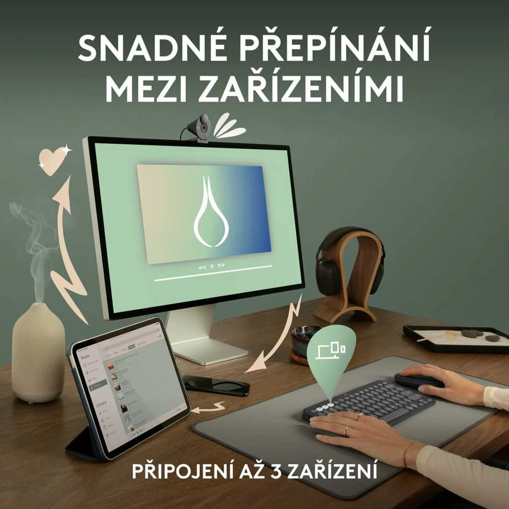 Belaidė klaviatūra Logitech PEBBLE KEYS 2 K380S, Baltos spalvos, Išdėstymas: US tarptautinis (Qwerty)