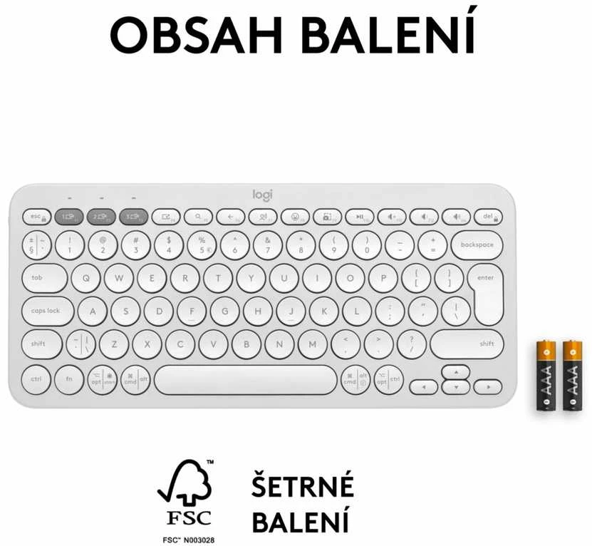 Belaidė klaviatūra Logitech PEBBLE KEYS 2 K380S, Baltos spalvos, Išdėstymas: US tarptautinis (Qwerty)