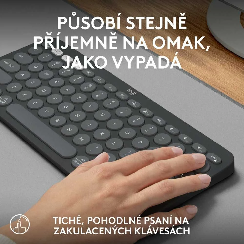 Belaidė klaviatūra Logitech PEBBLE KEYS 2 K380S, Grafito spalvos, Išdėstymas: US tarptautinis (Qwerty)
