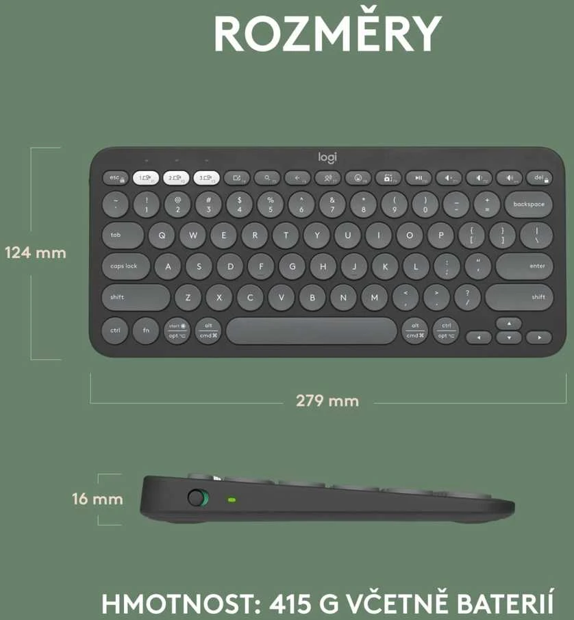 Belaidė klaviatūra Logitech PEBBLE KEYS 2 K380S, Grafito spalvos, Išdėstymas: US tarptautinis (Qwerty)