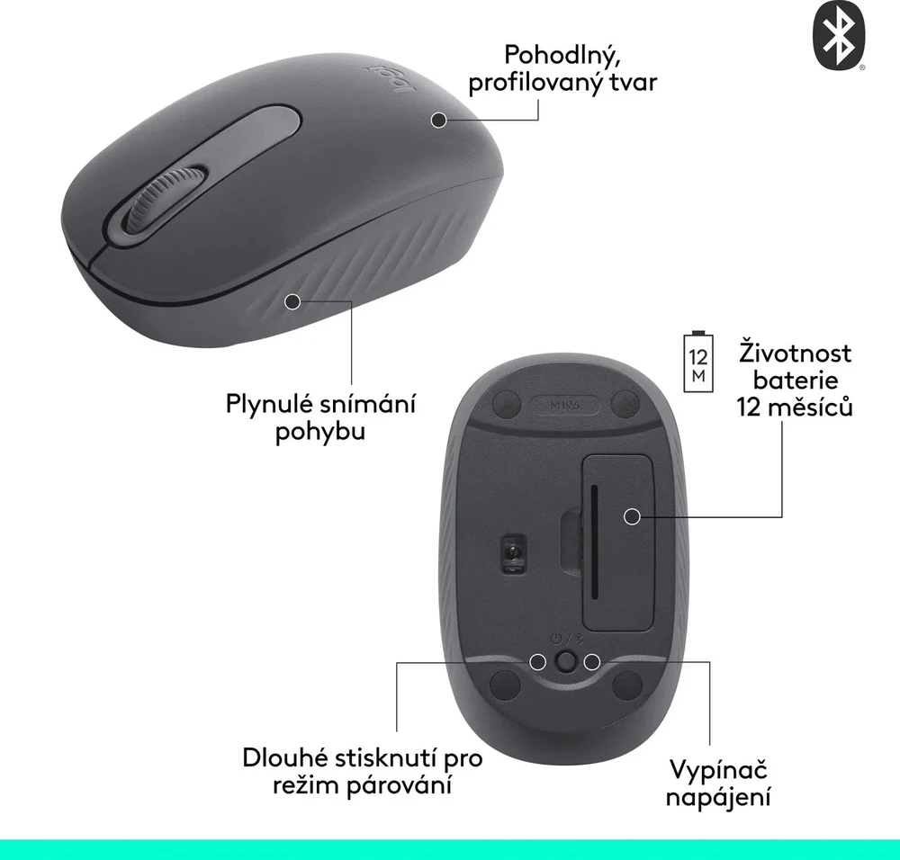 LOGITECH M196 Bluetooth pelė – GRAPHITE – BT – EMEA28i-935