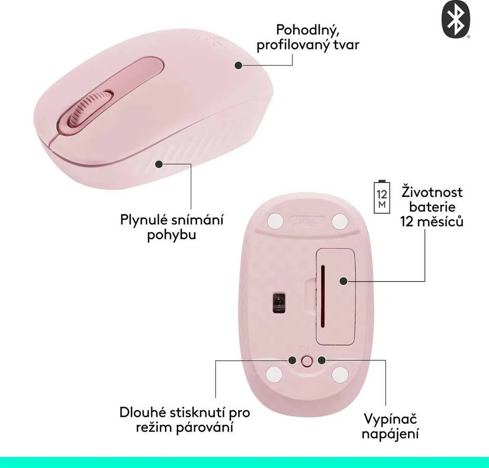 LOGITECH M196 Bluetooth pelė – ROSE – BT – EMEA28i-935