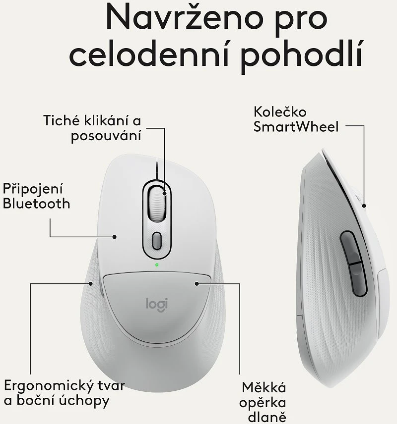 Belaidė kompiuterio pelė Logitech Signature Comfort Plus M850L, Bluetooth, Balta