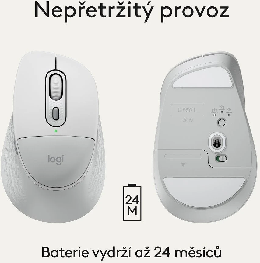 Belaidė kompiuterio pelė Logitech Signature Comfort Plus M850L, Bluetooth, Balta