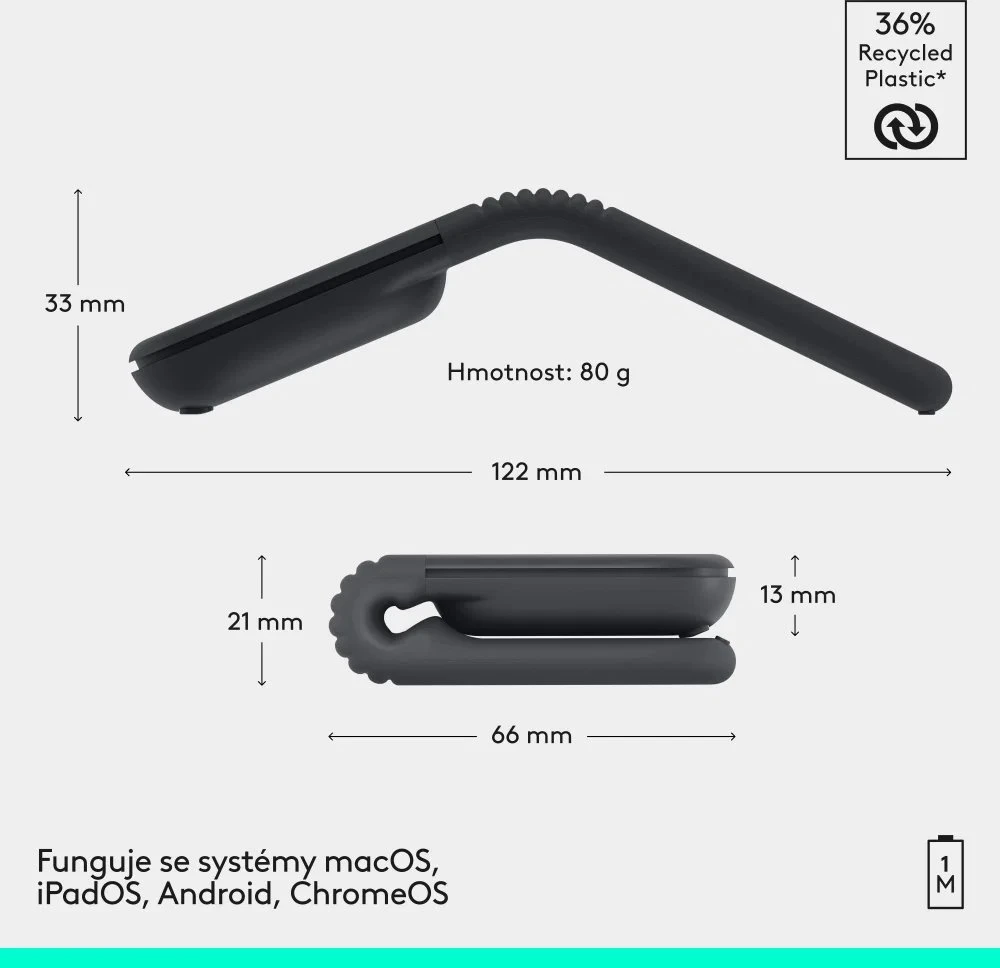 Logitech Mobi Fold kompiuterinė pelė Kelioninis Abiems rankoms RD belaidis ryšys + „Bluetooth“ Optinis 4000 DPI
