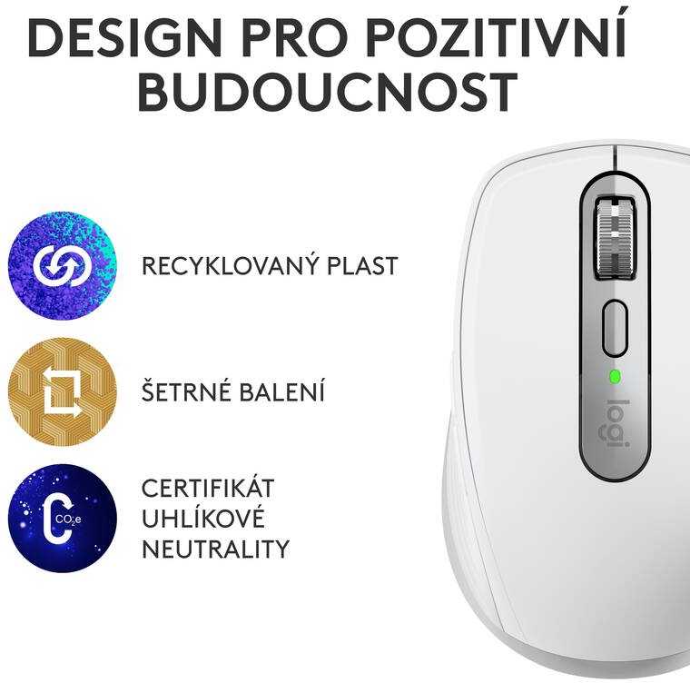Belaidė pelė Logitech MX Anywhere 3S - RF belaidė + Bluetooth, lazerinis, 8000 DPI, Pale Pilkas (Baltas)