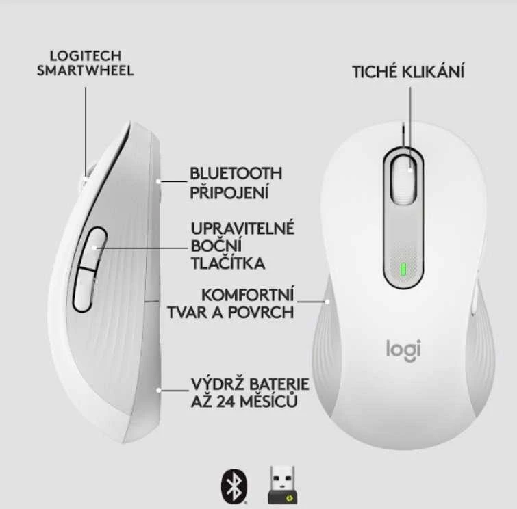 Belaidė pelė Logitech Signature M650 L Left, baltos spalvos
