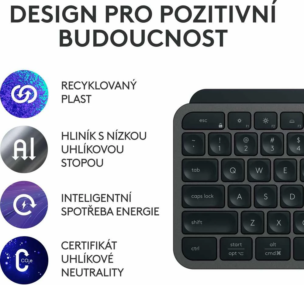 Belaidė klaviatūra Logitech MX Keys S, Išdėstymas: Čekų k. (Qwertz)