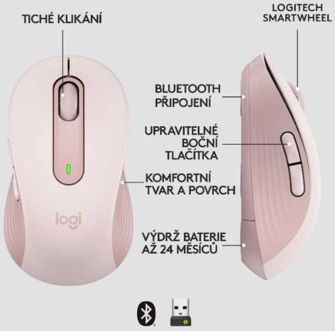 Belaidė pelė Logitech Signature M650 L, rožinės spalvos