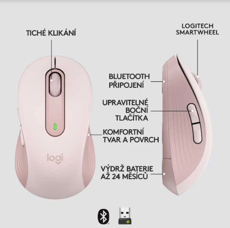 Belaidė pelė Logitech Signature M650 M, rožinė