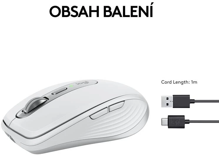 Belaidė pelė Logitech MX Anywhere 3S - RF belaidė + Bluetooth, lazerinis, 8000 DPI, Pale Pilkas (Baltas)