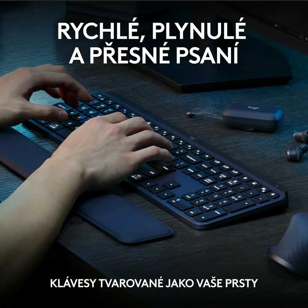 Belaidė klaviatūra ir pelė + Atrama riešui Logitech MX Keys S Combo, Graphite