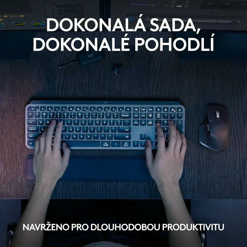 Belaidė klaviatūra ir pelė + Atrama riešui Logitech MX Keys S Combo, Graphite