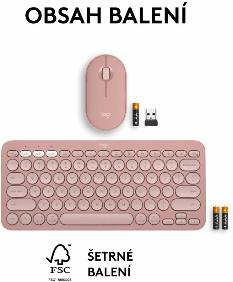 Klaviatūra ir pelė Logitech Pebble 2 Combo for Mac, rožinės spalvos