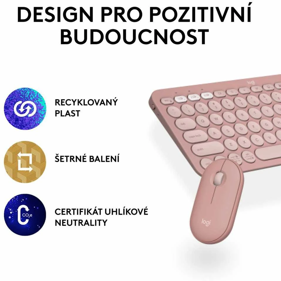 Klaviatūra ir pelė Logitech Pebble 2 Combo for Mac, rožinės spalvos