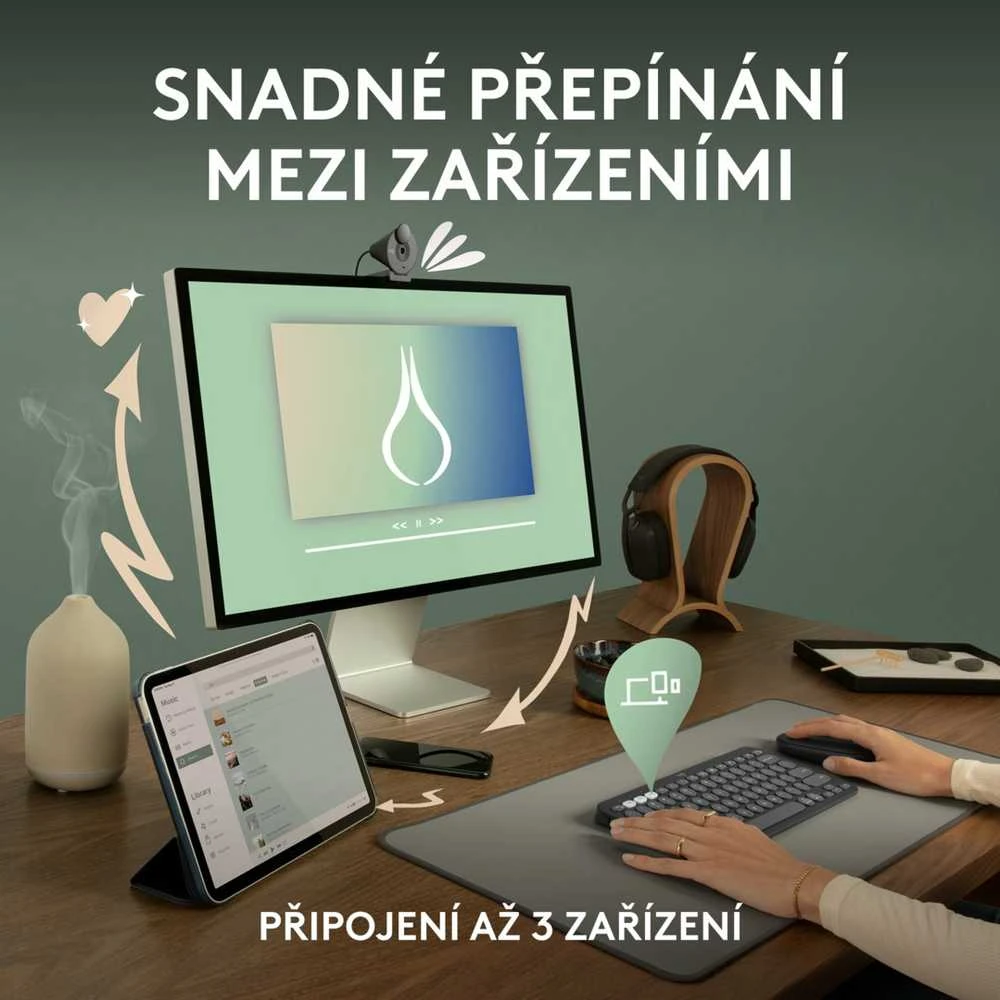 Belaidė klaviatūra Logitech PEBBLE KEYS 2 K380S, Rožinės spalvos, Išdėstymas: US tarptautinis (Qwerty)