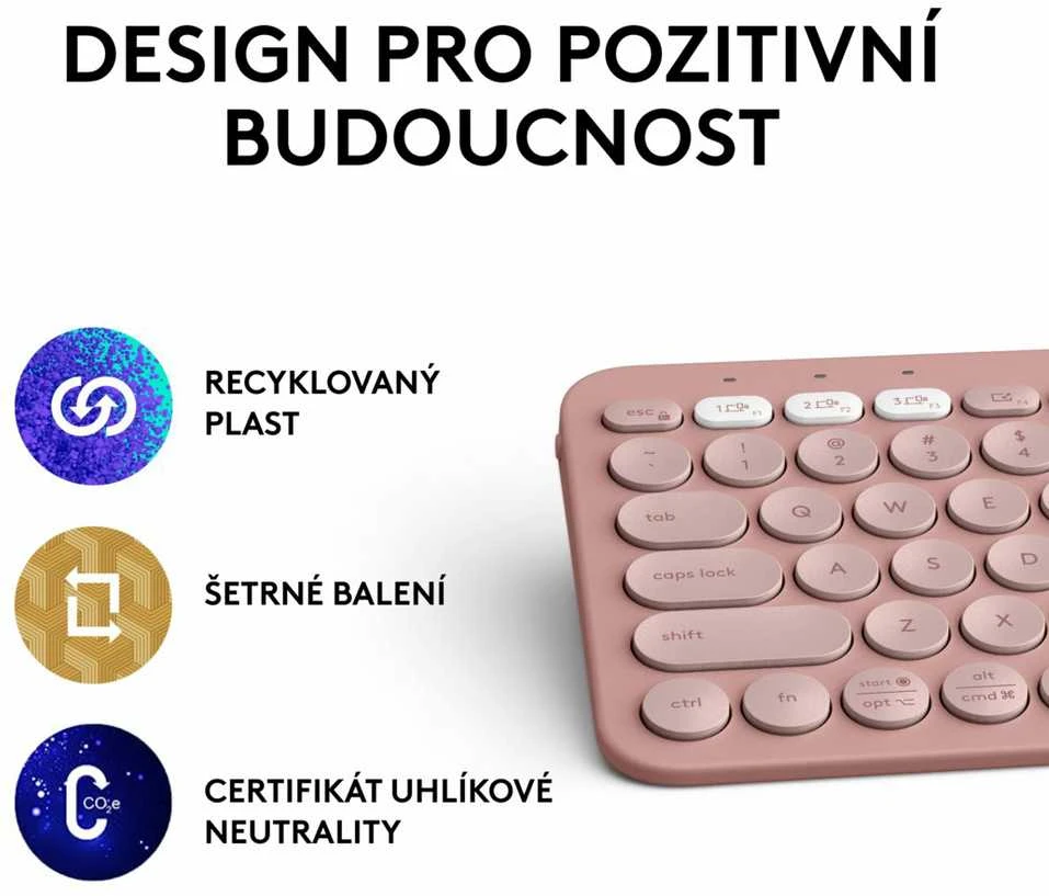 Belaidė klaviatūra Logitech PEBBLE KEYS 2 K380S, Rožinės spalvos, Išdėstymas: US tarptautinis (Qwerty)