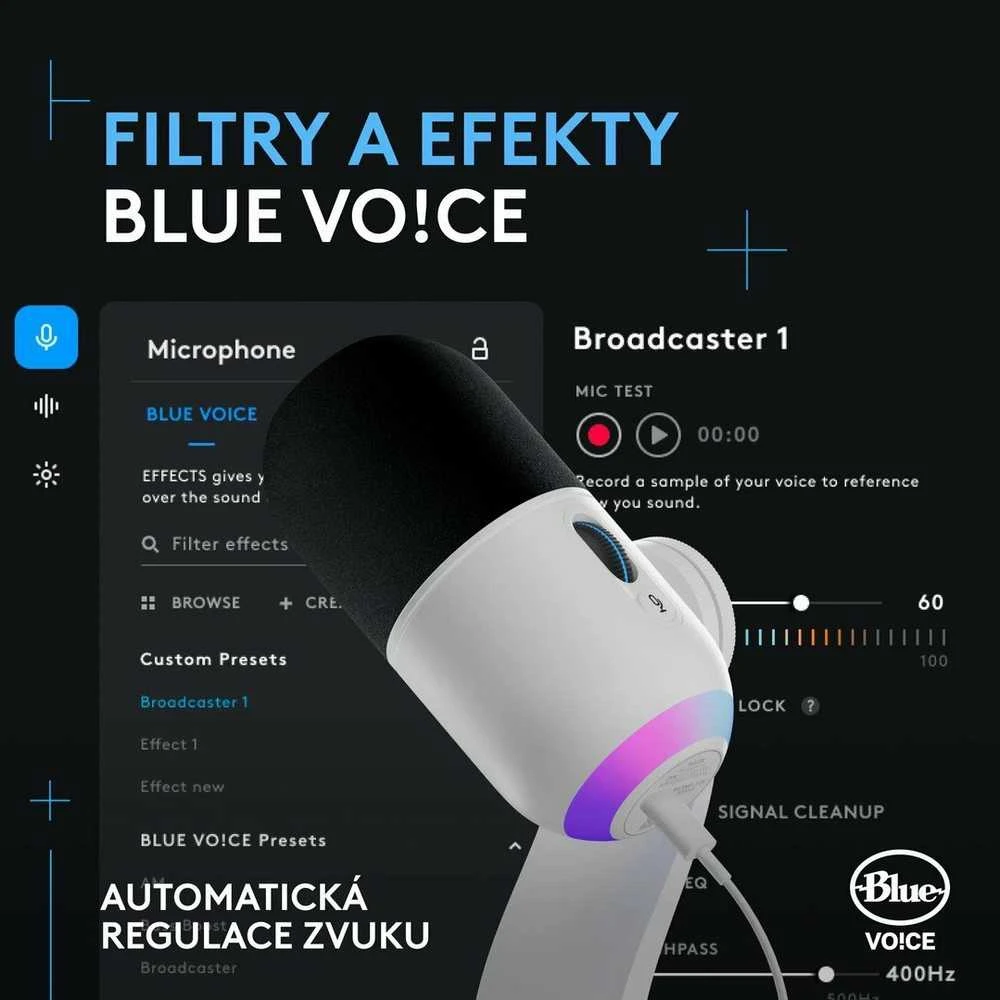 LOGITECH Yeti GX dinaminis RGB žaidimų mikrofonas su LIGHTSYNC OFF Baltas
