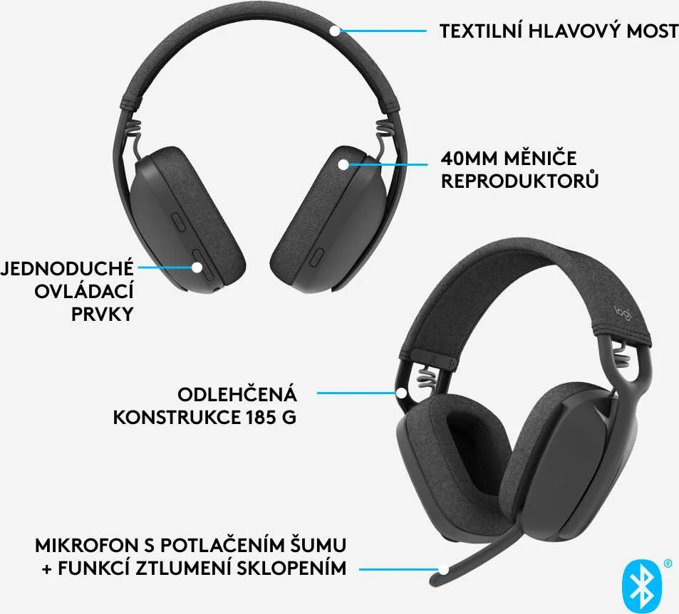 Logitech Zone Vibe 100 belaidės ausinės, Juodos