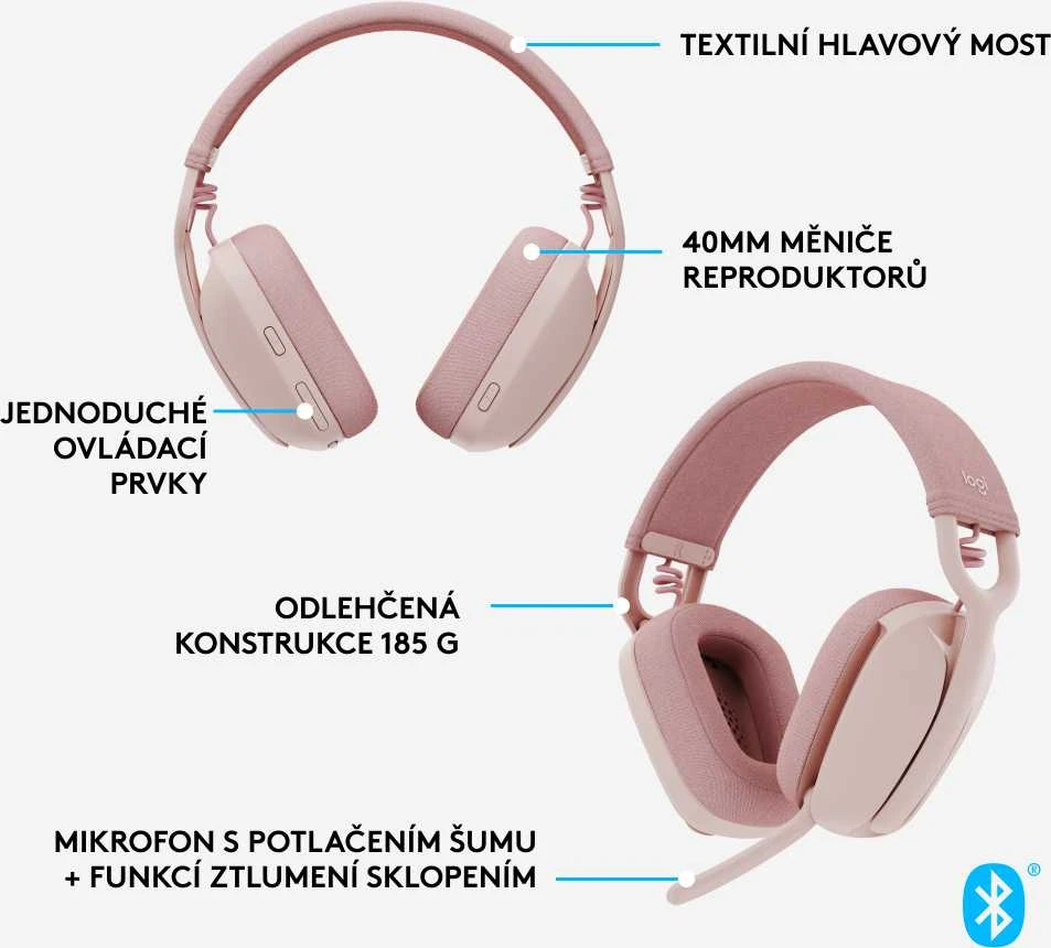 Belaidės ausinės Logitech ZONE VIBE 100, rožinė