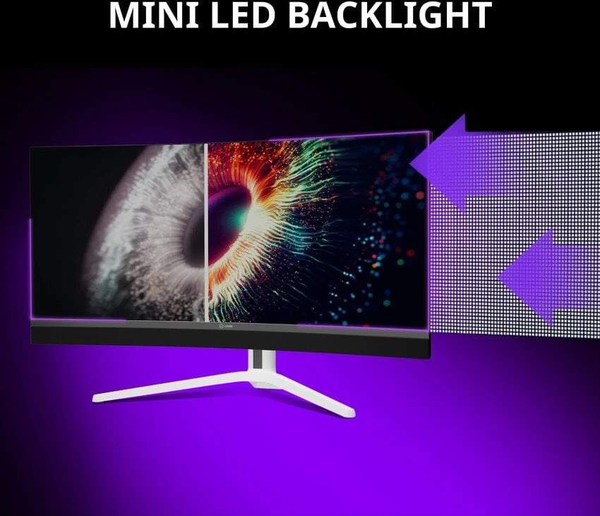 LORGAR 34MP1, UWQHD MiniLED Gaming Monitorius Pro, 34'' (3440*1440) VA curved monitorius, juodas/milky pilkas