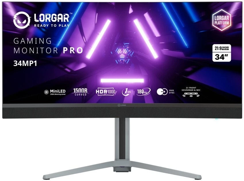 LORGAR 34MP1, UWQHD MiniLED Gaming Monitorius Pro, 34'' (3440*1440) VA curved monitorius, juodas/milky pilkas