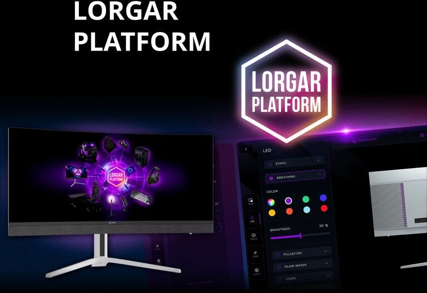 LORGAR 34MP1, UWQHD MiniLED Gaming Monitorius Pro, 34'' (3440*1440) VA curved monitorius, juodas/milky pilkas
