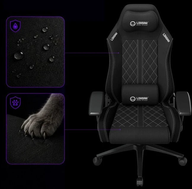 LORGAR CHA41, Ergonomic Gaming Chair Advanced, premium anti-stain fabric, Juodas/violetinė