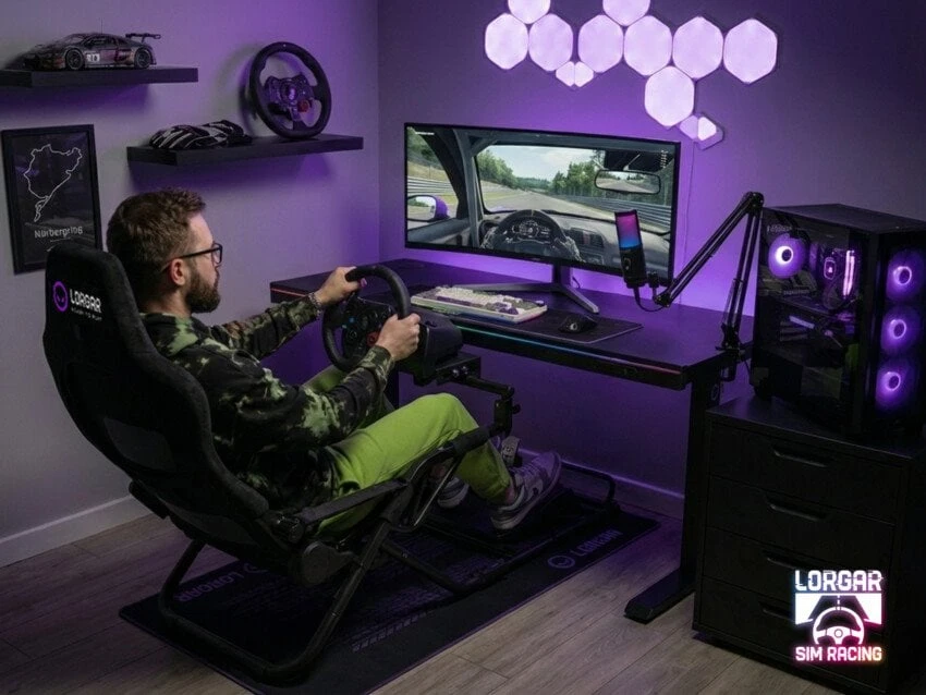 LORGAR FLEX RAF1, „Sim Racing“ kabina su pažangia konstrukcija, sulankstoma, 150x72x113 cm – žaidžiant, 38x72x126 cm – sulankstyta, Juodas