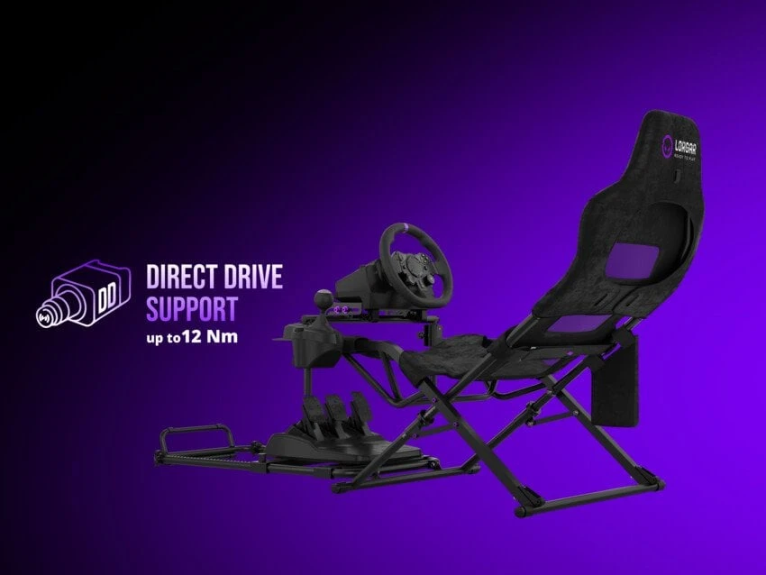 LORGAR FLEX RAF1, „Sim Racing“ kabina su pažangia konstrukcija, sulankstoma, 150x72x113 cm – žaidžiant, 38x72x126 cm – sulankstyta, Juodas