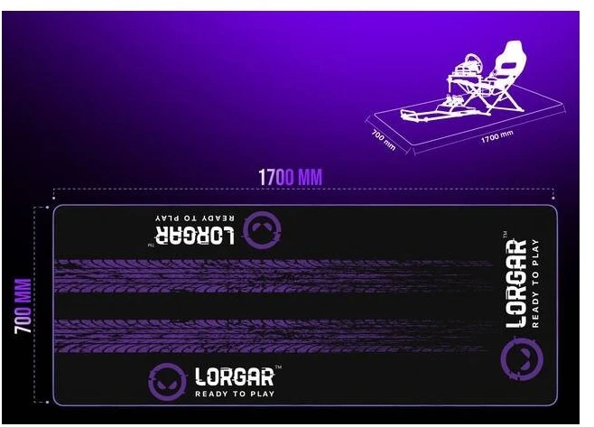 LORGAR RX1FM, Sim Racing Floor Mat Advanced, Stitched edge, 1,700X700X3 mm, Juodas/violetinė