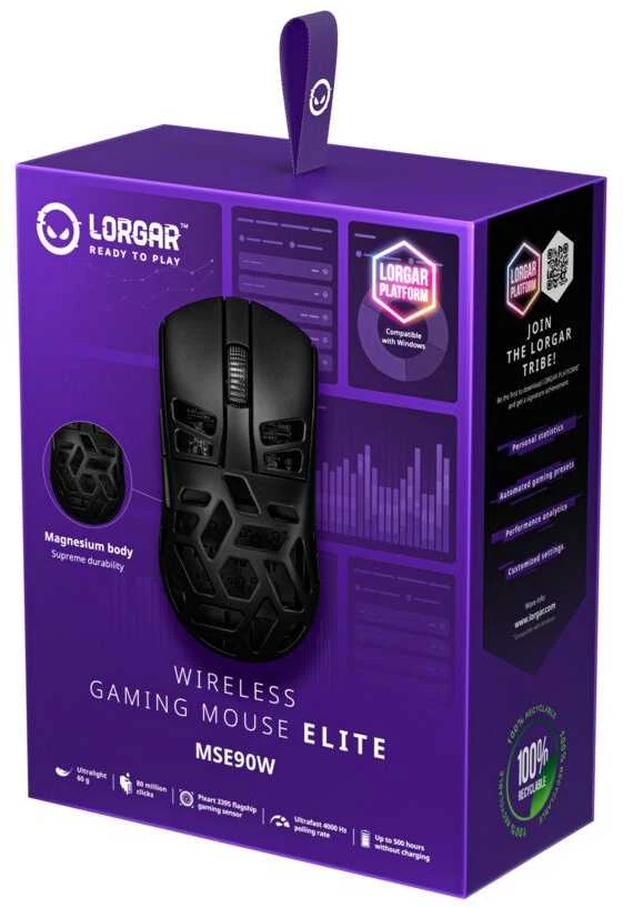LORGAR MSE90W, Magnesium Alloy Belaidė pelė žaidimams Elite, Juodas
