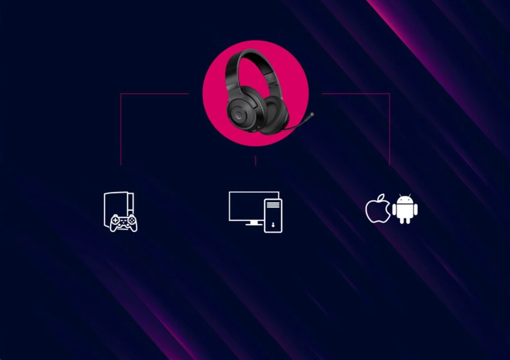 LORGAR Noah 500, Belaidės Žaidimų ausinės su mikrofonu, JL7006, BT 5.3, battery life iki 58 h (1000mAh), USB (C) charging kabelis (0.8m), 3.5 mm AUX kabelis (1.5m), size: 195*185*80mm, 0.24kg, juodas
